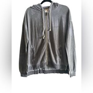 NWT Chaser Brand Distressed Gray Pocket Zip Up Hoodie Size S